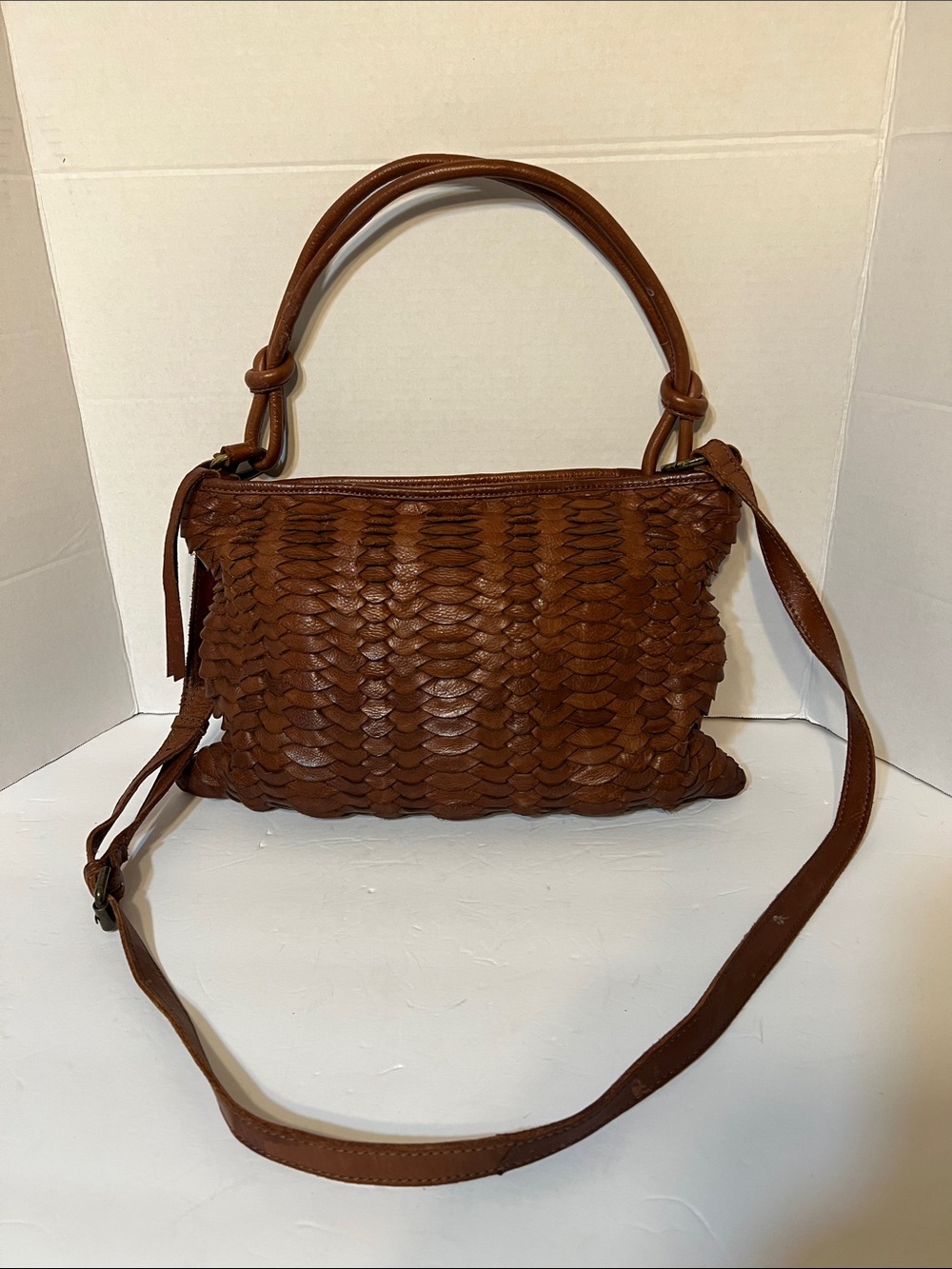 Ashwood Genuine Leather Woven Crossbody Bag Brown Slouchy Boho Hobo
